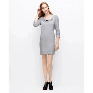 Ann Taylor | Grey 3/4 Sleeves Sweater Dress w/ Sequins, Beads, Rhinestones XXS